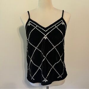 River Island London Black Velvet Rhinestone Tank – Size 10 Nordstrom large